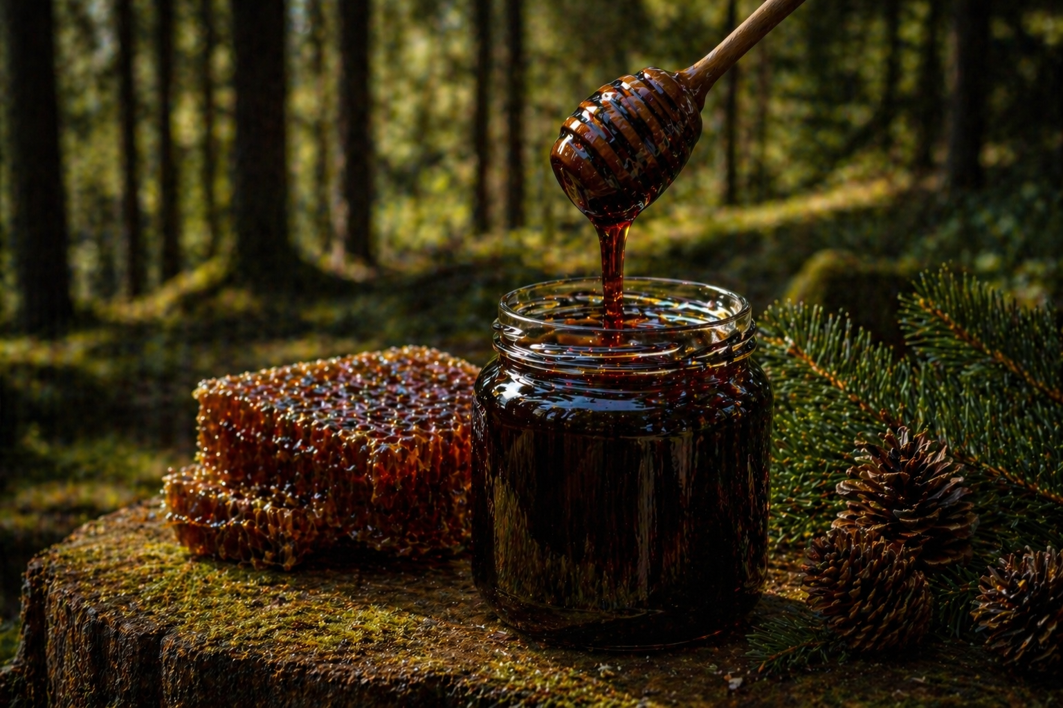 Greek honeydew forest honey from the Agrafa Mountains — Troy Greek Raw Honey's Fir and Oak varieties independently verified at 23.5+ and 21.5+ Total Activity