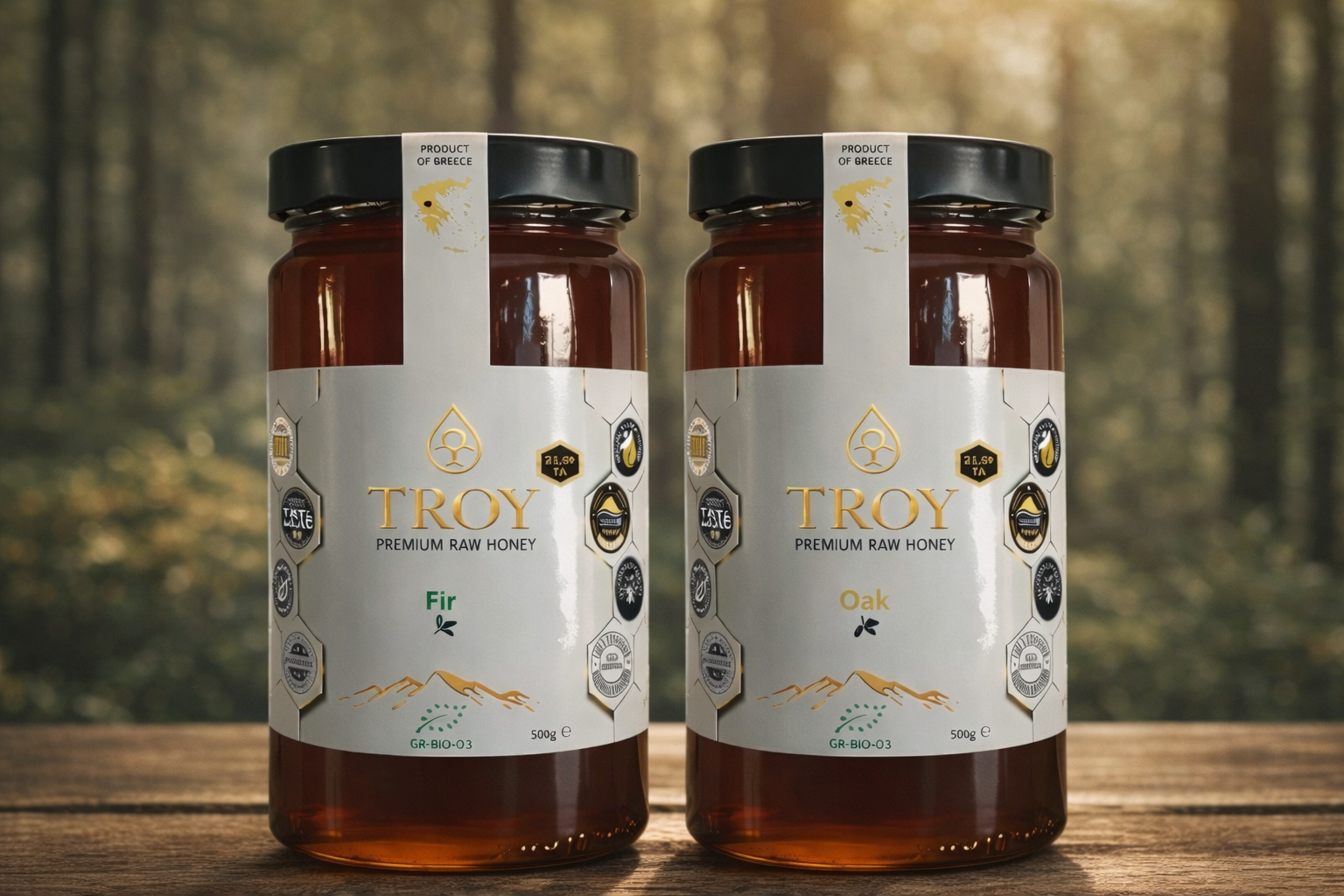 Greek raw honey Fir and Oak varieties with high antioxidant Total Activity from UNESCO forests